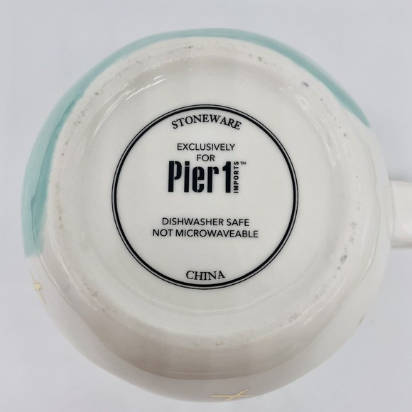 Pier 1 Imports Coffee Mug Tea Cup Aqua White Blue Gold Stars Abstract - Picture 4 of 4